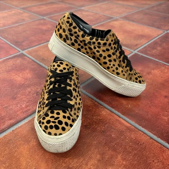 Loeffler Randall Calf Hair Cheetah Print Platform Sneakers Size 7.5 - Picture 9 of 12